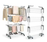 Shein Tendedero Plegable de 4 Niveles, con Ruedas, Alas Plegables, 63,5 x 125,5 x 173 cm, Gran Capacidad, Montaje Fácil, Uso Interior y Exterior, Blanco Nub