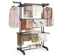 Shein Tendedero Plegable de 4 Niveles, con Ruedas, Alas Plegables, 63,5 x 128 x 173 cm, Gran Capacidad, Montaje Fácil, Uso Interior y Exterior, Negro Tinta
