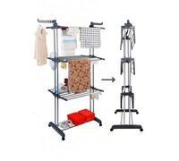Shein Tendedero plegable de acero inoxidable - Tendedero vertical con ruedas, secadora de 4 niveles, secadora de pie, brazos cortos plegables y paneles gira