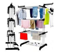 Shein Tendedero vertical plegable XXL para ropa y ropa interior, de color negro y azul, para balcón, lavandería, de pie, de acero inoxidable plegable con 4