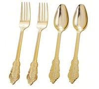 Shein Tenedor de ensalada/cuchara de postre dorada, cubertería para servicio de alimentos, lavable y reutilizable, adecuada para pasteles, ensaladas, pastas
