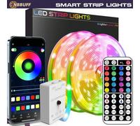 Shein Tira de luz LED con control remoto de 44 teclas y aplicación, luz nocturna/retroiluminación de TV RGB regulable y cambiante de color, adecuada para do