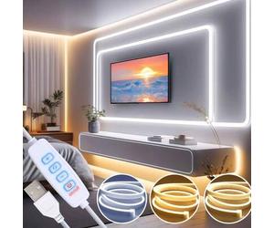 Shein Tira de luz LED de neón de 3 colores, barra de luz LED flexible y resistente al agua de silicona (1m/2m/3m/4m/5m) de 3000K-6000K, alimentada por USB,