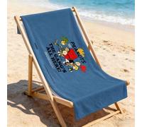 Shein Toalla de playa azul marino de Peanuts Snoopy con todos los personajes & texto impreso "The Gang's All Here!" Toalla de playa ultra suave, perfecta pa
