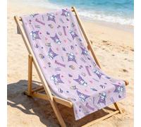 Shein Toalla de playa con estampado integral de Kuromi de Sanrio de MINISO, con motivos de comida dulce y personajes, de tela de secado rápido y sin arena,