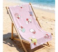 Shein Toalla de playa con personajes de Sanrio y amigos (Cinnamoroll, Hello Kitty, Pompompurin) Toalla de playa ultra suave, perfecta para la piscina, la pl