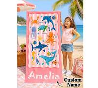 Shein Toalla de playa personalizada con nombre para niños, regalo perfecto de cumpleaños de verano, adecuada para varias ocasiones de verano. Toalla de play