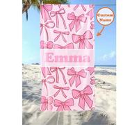 Shein Toalla de playa personalizada para niños, regalo de cumpleaños de verano, ambiente de verano, viaje a la playa de niñas, toalla de playa personalizada