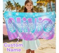 Shein Toalla de playa personalizada para niños, regalo de cumpleaños de verano, ambiente de verano, viaje a la playa de niñas, toalla de playa personalizada