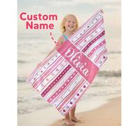 Shein Toalla de playa personalizada para niños, toalla de playa personalizada para niñas como regalo de cumpleaños de verano, piscina, viaje a la playa, cam