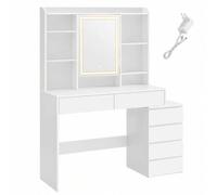 Shein Tocador con Luces LED de Brillo Ajustable, Mesa de Maquillaje con Espejo, Compartimentos Abiertos, Estantes Ajustable, Estación de Maquillaje, Moderno