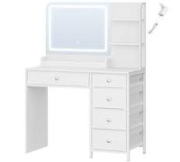 Shein Tocador de Maquillaje con Espejo y luz LED, 3 Colores, Tocador con 5 Cajones y 2 Estantes, Vestidor del Dormitorio, Estilo Moderno, 40 x 90 x 135 cm,