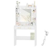 Shein Tocador de Maquillaje, con Espejo y luz LED, Estilo Moderno, Estación de Maquillaje con Estantes Abiertos y 2 Cajones, para Dormitorio, Salón, 40 x 80