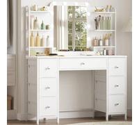 Shein Tocador de Maquillaje con Iluminación LED, Espejo Grande HD, 7 cajones, 6 estantes, tocador de Maquillaje con luz, Vestidor del Dormitorio, Blanco Mod