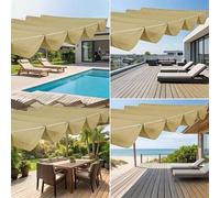 Shein Toldo retráctil, tela de poliéster ajustable con agujeros para hebilla, sombra solar para exteriores, protección UV del 81-90%, instalación sin herram