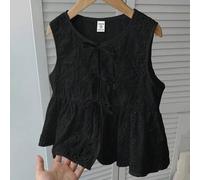Shein Top casual diario de vacaciones con textura de jacquard y lazo delantero para niña preadolescente