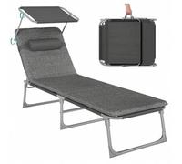Shein Tumbona plegable, 193 x 53 x 29 cm, capacidad de carga 150 kg, con parasol, colchón, reposacabezas y respaldo ajustable, para jardín, piscina y terraz