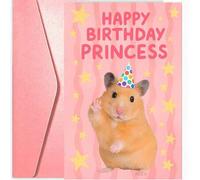 Shein Una tarjeta de cumpleaños divertida, una linda tarjeta de hámster con la frase "Feliz cumpleaños princesa", completa con un sobre. Perfecta para él/el