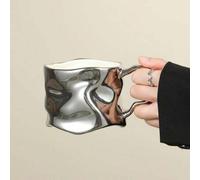 Shein Una taza ondulada de cerámica de estilo único, taza de plata chapada hecha a mano, perfecta para la oficina en el hogar, taza de café con leche o taza