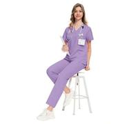 Shein Uniforme de enfermera para mujer, blusa de enfermera ligera y transpirable, pantalones de enfermera elásticos, ropa de trabajo de médico, uniforme de