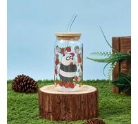 Shein Uso acogedor en el hogar o al aire libre - Taza de vidrio de gran capacidad, adorable patrón de lazo y gato, perfecta para café caliente o frío, leche