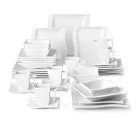 Shein Vajilla de porcelana blanca de 36 piezas, formas irregulares, platos llanos, platos de postre, platos hondos, tazones, tazas y platillos, para 6 perso