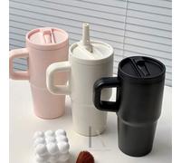 Shein Vaso aislado a prueba de fugas de 20 onzas con asa y pajita plegable, aislamiento de doble pared al vacío para bebidas calientes y frías, taza de viaj