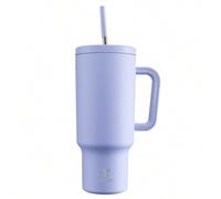 Shein Vaso aislado con pajita de 40 onzas, botella de agua aislada al vacío con tapa con pajita, taza de viaje aislada de acero inoxidable, 100% a prueba de