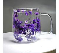 Shein Vaso de 250ml con doble pared relleno de flores secas, taza, taza de café. Una taza floral. Decoración de bar, oficina, cocina. Adecuado como regalo d