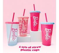 Shein Vaso de plástico Barbie, juego de 4 piezas, vasos de plástico con pajita de 520 ml, botella de agua moderna, taza de café versátil para viajes al aire