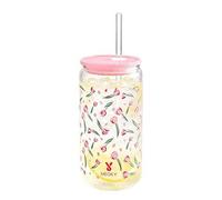 Shein Vaso de vidrio con patrón MEOKY de 16oz con tapa & pajita, taza de borosilicato resistente al calor. Boca ancha para hielo. Utensilio de cocina ideal