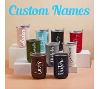 Shein Vaso de vino con tapa de acero inoxidable personalizado, taza de flores de dama de honor de cumpleaños, taza de viaje aislada personalizada, taza de c