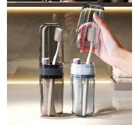 Shein Vaso para cepillo de dientes de viaje de gran capacidad con tapa a prueba de polvo, accesorios de playa para mujeres, soporte para cepillo de dientes,