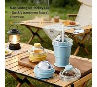 Shein Vaso plegable portátil para bolas de hielo, vaso de viaje plegable y reutilizable con pajita, recipiente para bebidas resistente al calor, ligero y fá