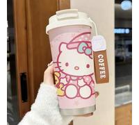 Shein Vaso térmico de acero inoxidable Sanrio Hello Kitty con correa para la muñeca, tapa abatible a prueba de fugas, uso dual para sorber y con pajita, taz