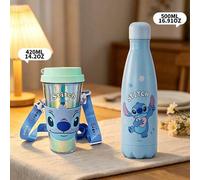 Shein Vaso térmico estilo cola de Disney Stitch 500ml/16.91oz y vaso de plástico con correa 420ml/14.2oz, duradero y a prueba de golpes, conveniente para de