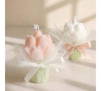 Shein Vela de cera de soja perfumada con ramo de tulipanes, envoltura de malla y cinta de seda, vela aromática floral hecha a mano, vela de fragancia decora