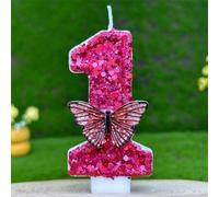 Shein Vela de cumpleaños digital con forma de mariposa rosa brillante y elegante para adultos, decoración de tarta para fiestas, aniversarios y celebracione