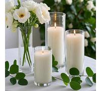 Shein Vela de pilar blanca con jarrón de vidrio cilíndrico, soporte de vela de vidrio transparente tipo huracán para decoración central, adecuado para el Dí