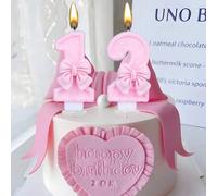Shein Velas creativas con lazo rosa con números del 0 al 9, velas de decoración de tarta de cumpleaños, velas para fiestas, suministros para fiestas ambient
