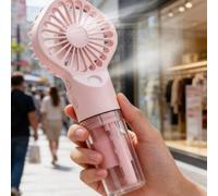 Shein Ventilador de niebla portátil 3 en 1, de mano/colgante de cuello/de escritorio con depósito de agua transparente, ventilador de refrigeración recargab