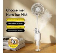 Shein Ventilador de niebla portátil de mano con clip, ajustable a 4 velocidades, recargable por USB tipo C, ventilador mini de aire frío humidificante con m