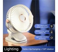 Shein Ventilador eléctrico inalámbrico recargable de escritorio portátil con luz LED y clip, para uso doméstico, 800mAh