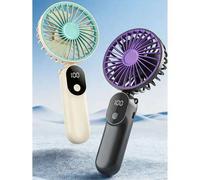 Shein Ventilador eléctrico portátil de mano con pantalla LED, ventilador mini plegable recargable por USB con soporte para teléfono, ventilador de enfriamie
