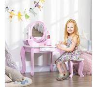 Shein ZONEKIZ Tocador para Niñas con Taburete y Espejo Tocador Infantil de Madera con Cajón Centro de Belleza Mesa de Maquillaje para Niñas de 3-6 Años 65,5