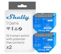 Shelly 1 Gen4 - Módulo interruptor inalámbrico Matter, Zigbee y Wi-Fi, 1 canal 16A, Contactos secos, Relé abrepuertas de garaje, Control por aplicación y voz Alexa, Google y Apple HomeKit - 2 Piezas