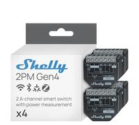 Shelly 2PM Gen4 - Módulo interruptor de persianas con Matter, Zigbee, Wi-Fi, 2 canales 8A, Medición de consumo eléctrico, Control inalàmbrico por app y voz Alexa, Google, Apple HomeKit - 4 Piezas