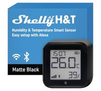 Shelly AZ H&T Negro - Termómetro e Higrómetro Wi-Fi 2.4 GHz, Integración directa con Alexa, Sensor de Temperatura y Humedad para Interior iInteligente, Pantalla E-Ink, Alertas por Aplicación