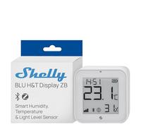 Shelly BLU H&T Display ZB Blanco - Sensor de temperatura y humedad inteligente, Bluetooth y Zigbee, Monitor termómetro e higrómetro de interior, Compatible con Alexa, Google, Control con app