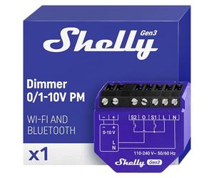 Shelly Dimmer 0/1-10V PM - Módulo Regulador de Luz Wi-Fi, Atenuador Wi-Fi con Medición de Consumo, Para LED Regulables, Montaje Carril DIN, Control Remoto por App, Alexa, Google Home, No Requiere Hub